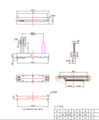 ผู้ผลิตจีนของสไลด์โพเทนชิออมิเตอร์พร้อมสวิตช์ 30 มม. Travel Linear 5k 10k ohm potentiometer 100k potentiometer