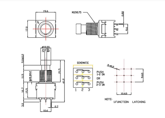 17 มม. 12 มม. สวิตช์เท้ากีต้าร์ 2A 250VAC กีตาร์ Pcb โรตารี