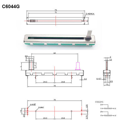 C6044G Dual Potentiometer ฟิล์มคาร์บอน Slide Potentiometer 60mm Travel 5K 10K Linear Stereo Potentiometer